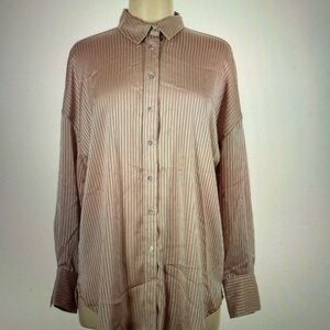 Striped Satin Button-Up Shirt